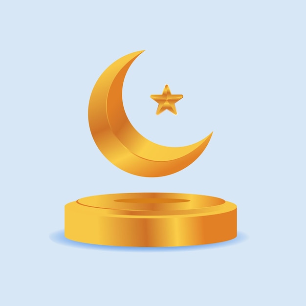 Moon and star gold 3d podium islamic element for ramadan and eid alfitr design vector art