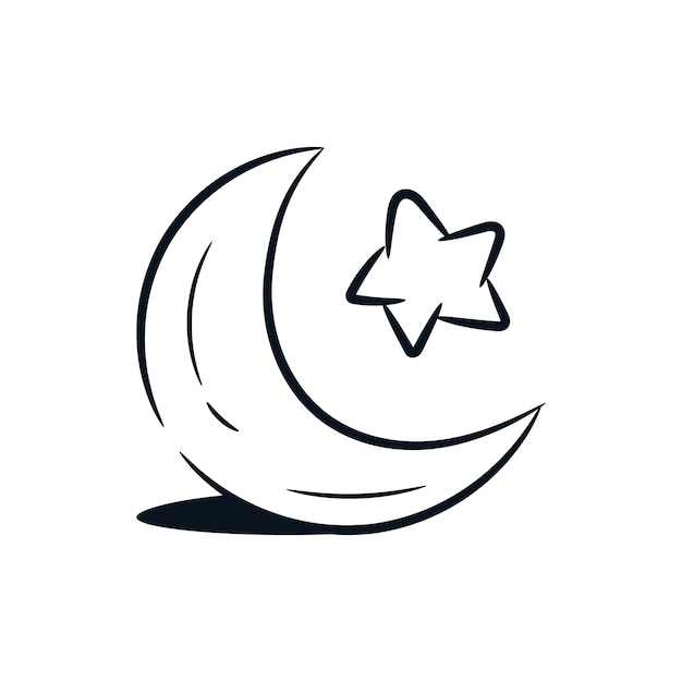 Clipart a linea disegnata a mano con luna e stelle illustrazione del logo dell'icona del doodle del cartone animato del contorno notturno dei sogni