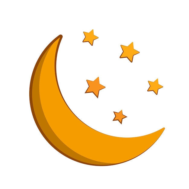 Vector moon and star illustration with cartoon style moon vector with white background