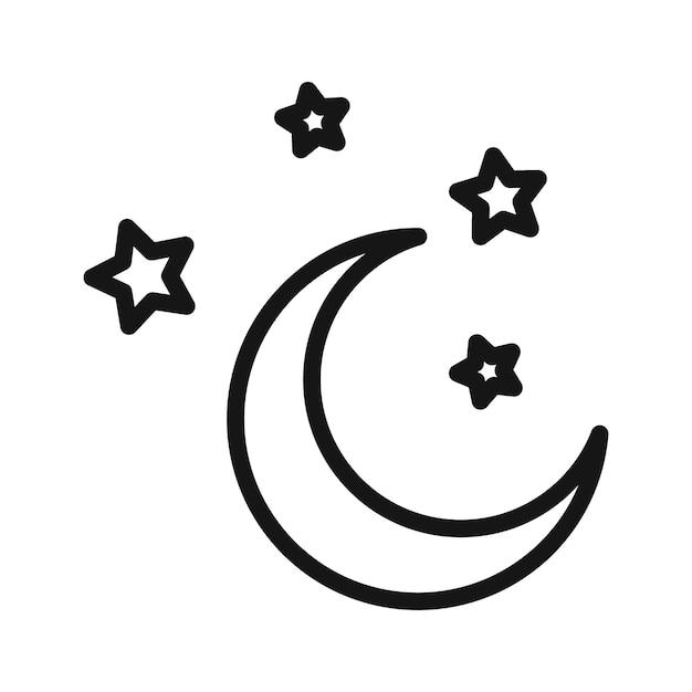 月と星のアイコン ブラックラインアートベクトル
