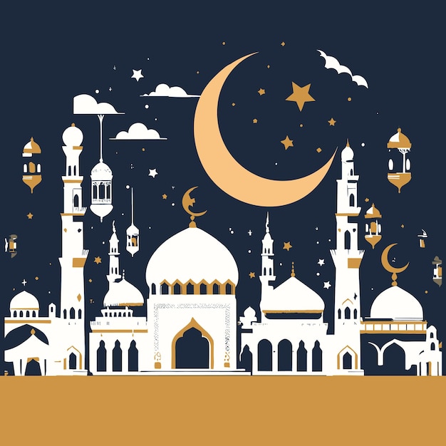 moon stars icon with the mosque