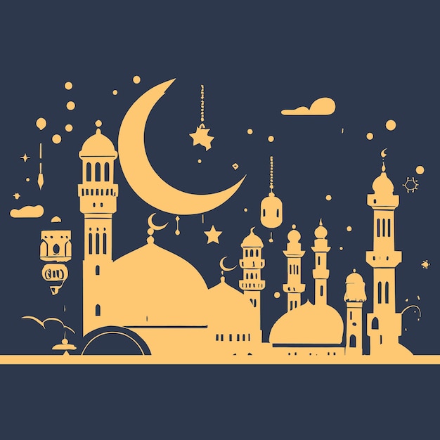 moon stars icon with the mosque