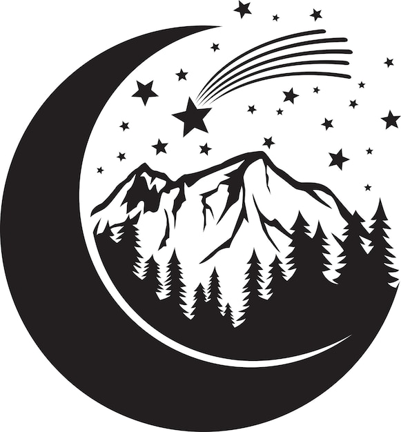 Vector moon, stars, mountain and forest