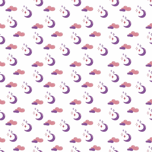 Moon and stars pattern1 Seamless pattern with cute moons stars and clouds Doodle cartoon color vector illustration