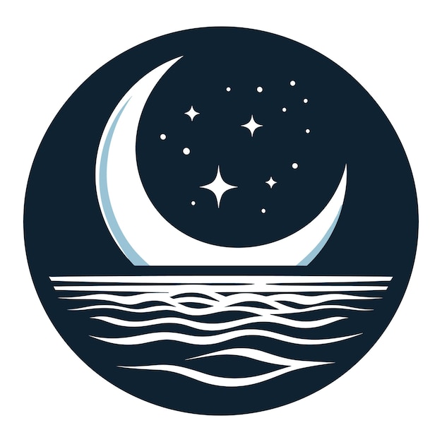 Vector moon stars sun with river icon