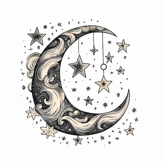 Vector moon and stars