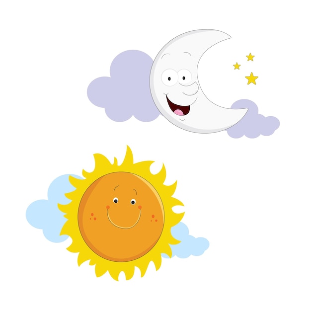 Moon and Sun cartoon illustration