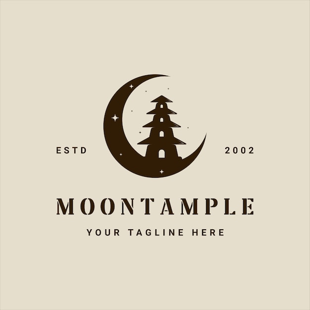 Logo del tempio della luna vintage illustrazione vettoriale modello icona design grafico cultura asiatica segno o simbolo per viaggi turistici con un'idea creativa