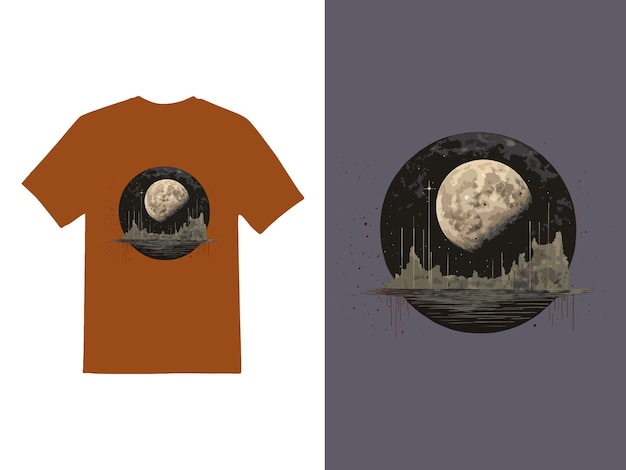 Moon TShirt design Black and white illustration Template