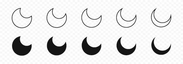 Moon vector icon set Linear flat vector moon icons Crescent shape Moon phases Moon icons Moon silhouettes Vector graphic