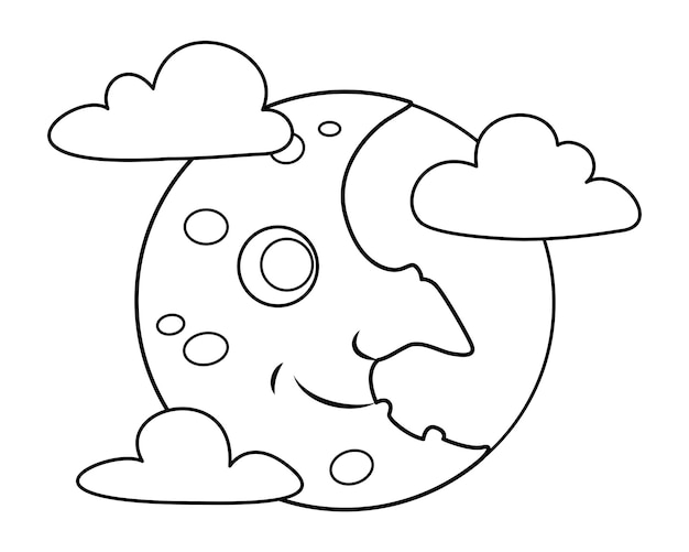 Moon Witch in Clouds coloring page cartoon vector illustration