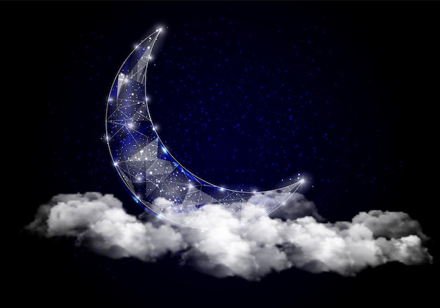 Vector moon with clouds vector geometric polygonal background