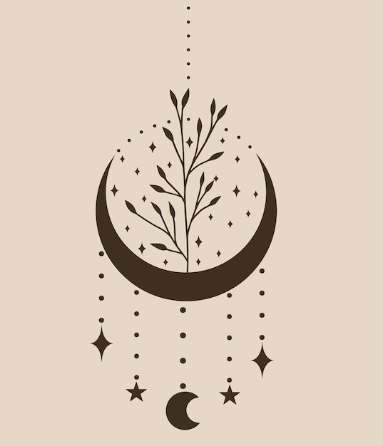 Vector moon with plant and stars magical vector art