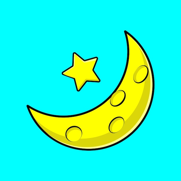 moon with star cartoon vector icon illustration