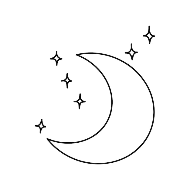 Vector moon with stars night sky space dudl linear cartoon coloring