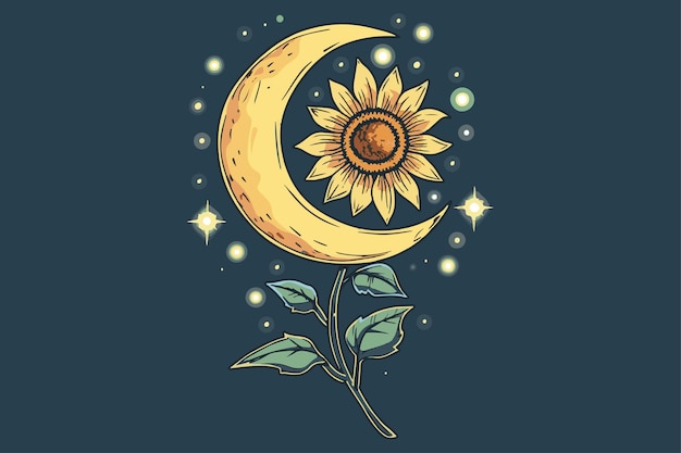 Vector moon with sunflower