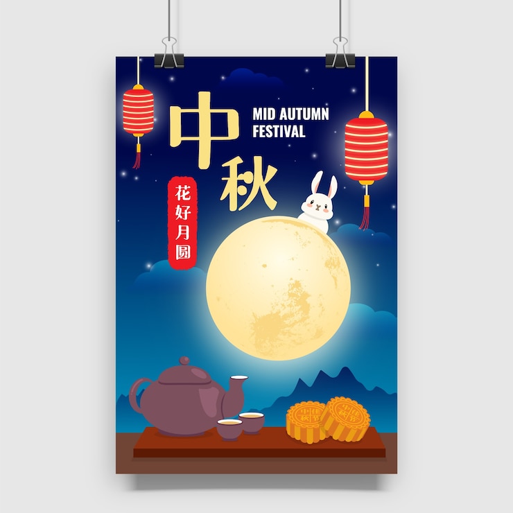 Vector mooncake festival with moon cake poster