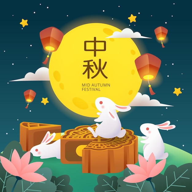 Mooncake festival with rabbit and lantern