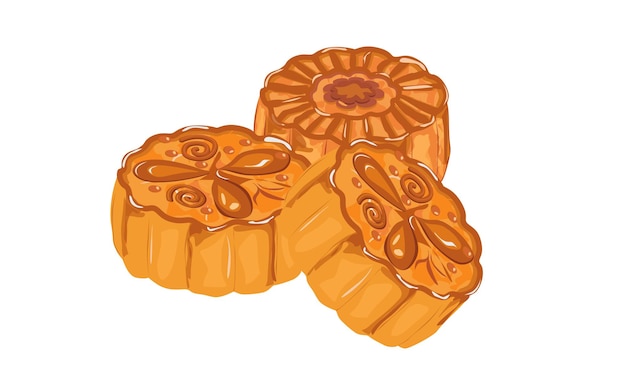 Vector mooncake and tea vector illustration set traditional chinese mooncake clipart