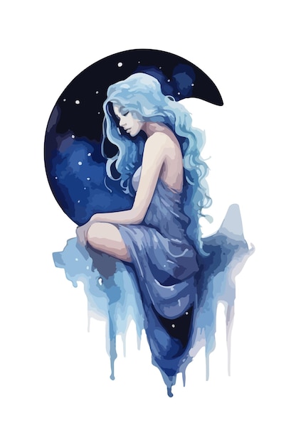 Moonlight goddess clipart isolated vector illustration