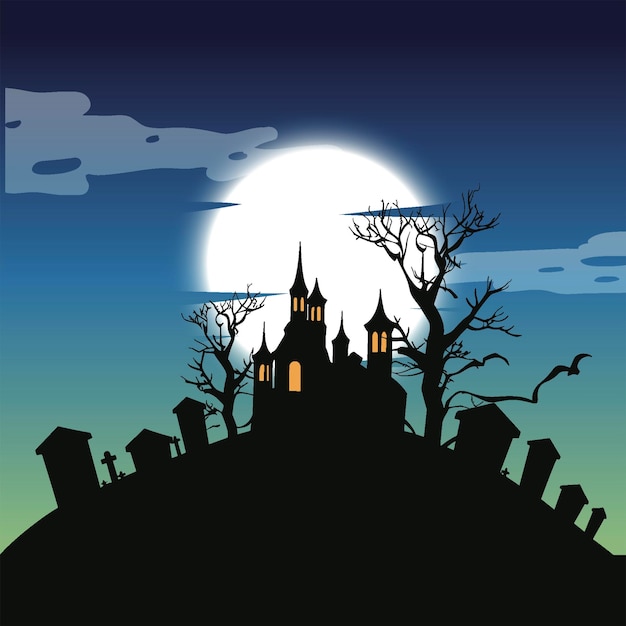 The moonlit castle of horror a spooky illustration