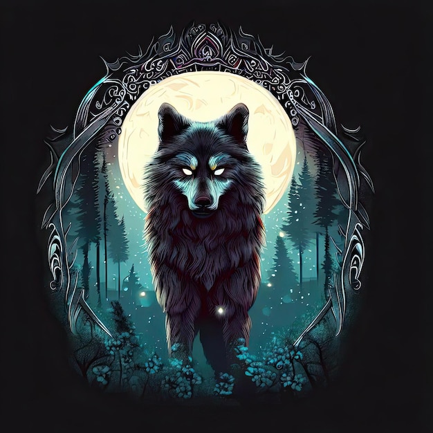ベクトル moonlit dreams 神秘的な森のオオカミの芸術的な t シャツのイラスト