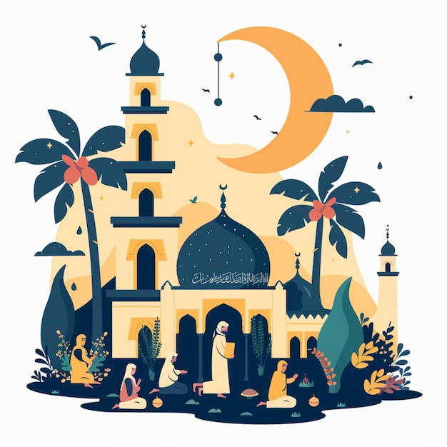 Moonlit Garden Illustrating Ramadan Reflection