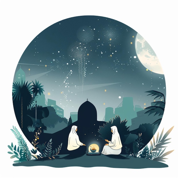 Moonlit Garden Illustrating Ramadan Reflection