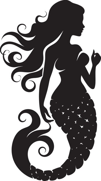 Moonlit mermaid black symbol design shaded shores mermaid vector emblem (simbolo nero illuminato dalla luna)