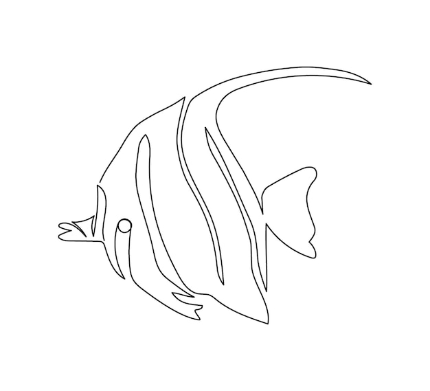 Moorish idol, zanclus cornutus continuous line drawing. one line art of reef fish, seafood.