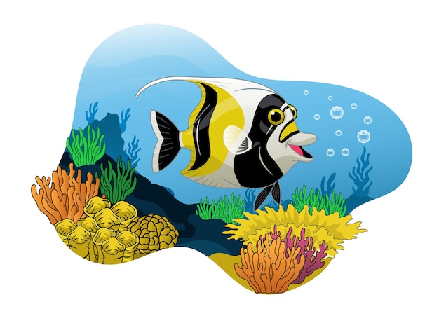 Moorse Idol-cartoon zwemmen in de koraalhabitat