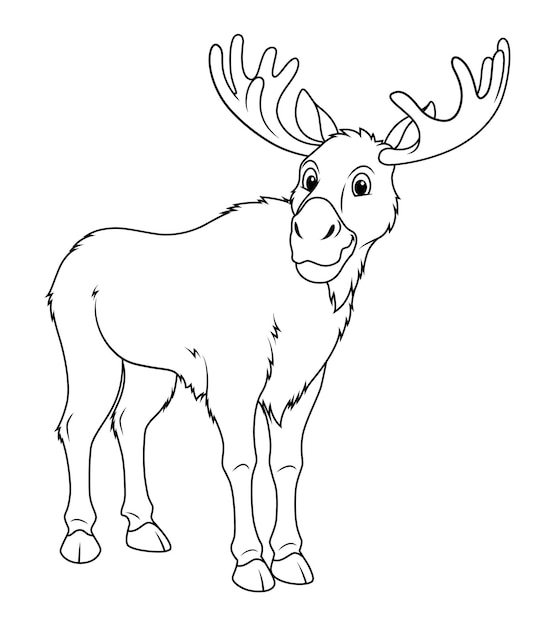 Vector moose cartoon animal illustration bw