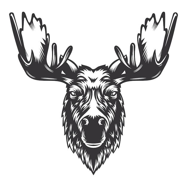 Vettore disegno della testa di cervo alce con corno illustrazione vettoriale dei loghi o delle icone delle mucche degli animali da fattoria