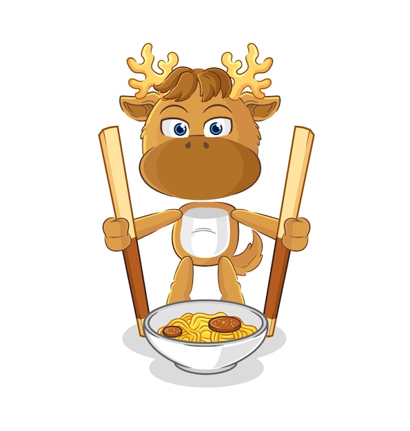 Moose eat noodle cartoon character mascot vector