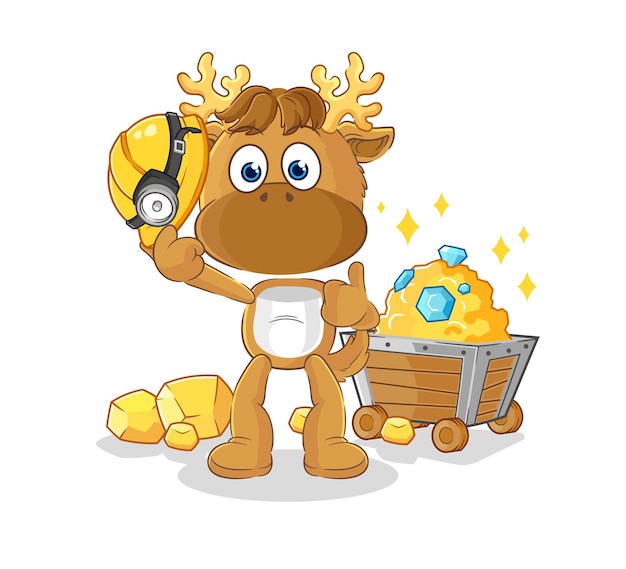 Moose miner with gold character cartoon mascot vector