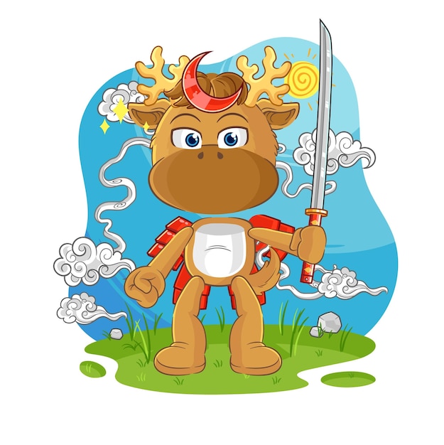 Moose samurai cartoon cartoon mascot vector