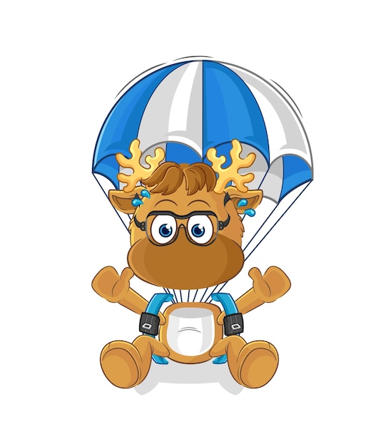 Moose skydiving character cartoon mascot vector