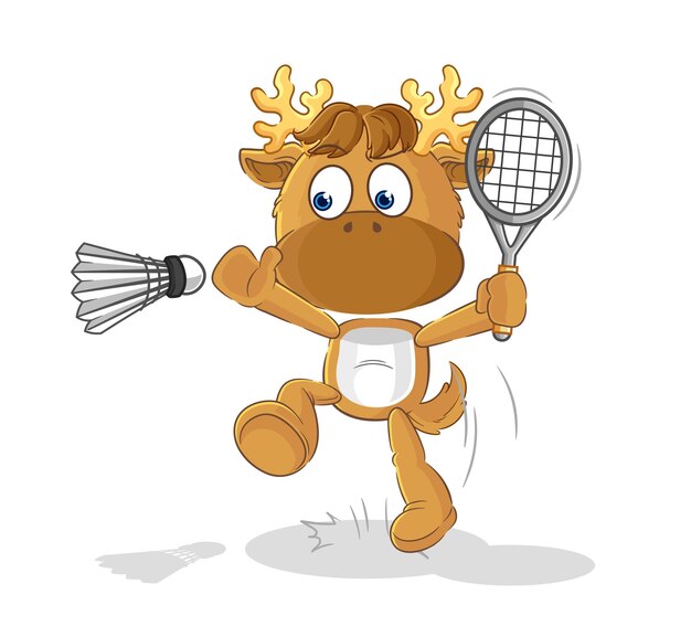 Moose smash al vettore della mascotte del fumetto del fumetto di badminton