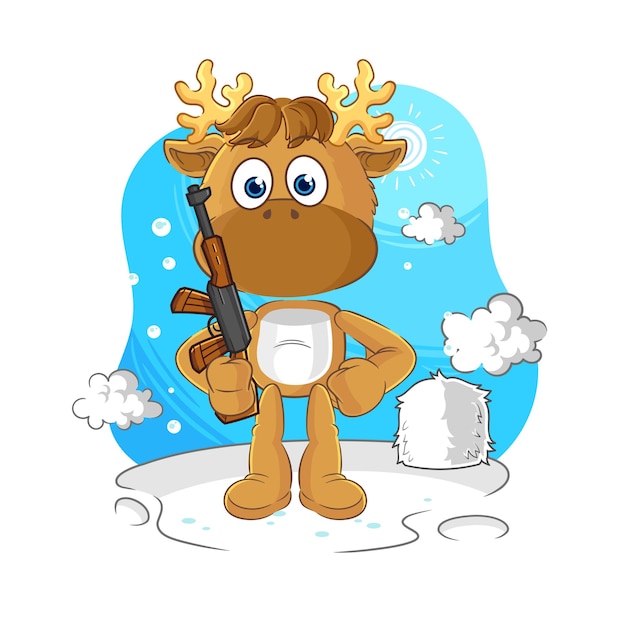 Moose soldier in winter character mascot vector
