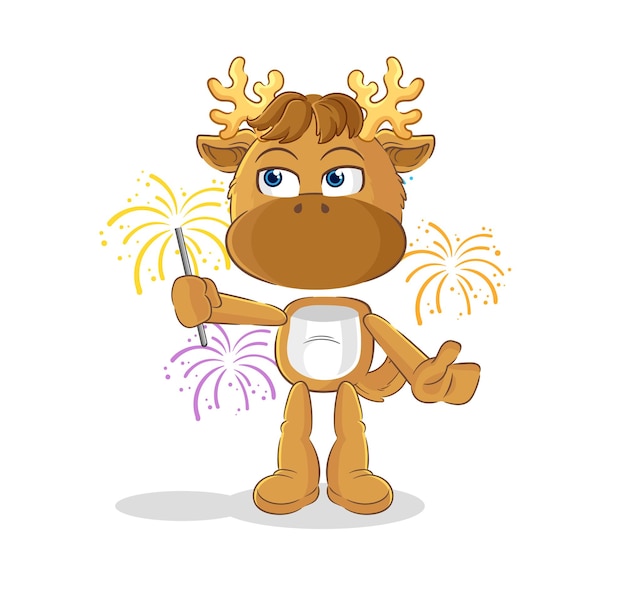 Moose with fireworks mascot cartoon vector