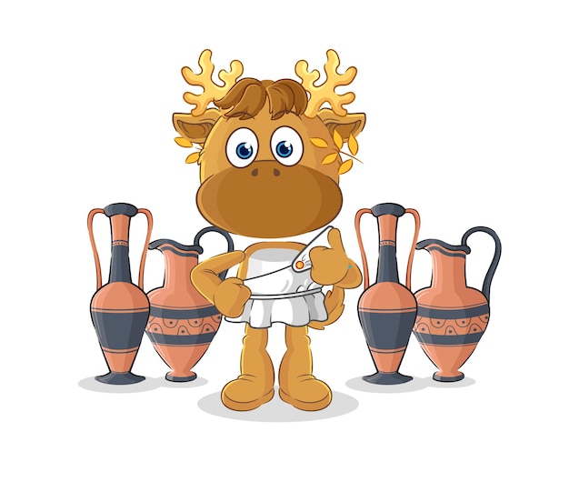 Moose with greek clothing cartoon mascot vector