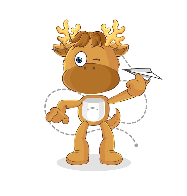 Moose with paper plane character cartoon mascot vector