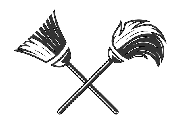 Vector mop and broom silhouette