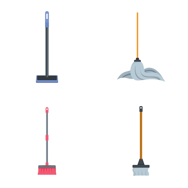 Mop cleaning swab icons set