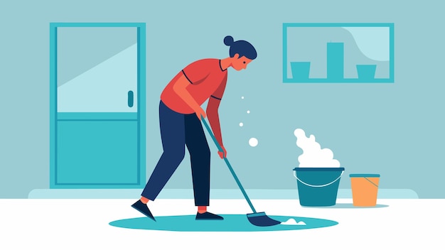 Mopping the floor with mindful steps feeling the cool water under your feet and being fully present
