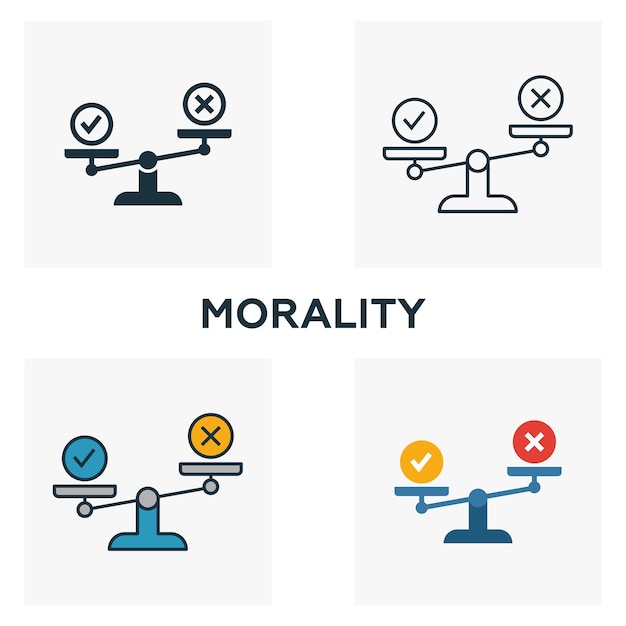 Morality icon set Four elements in diferent styles from business ethics icons collection Creative morality icons filled outline colored and flat symbols