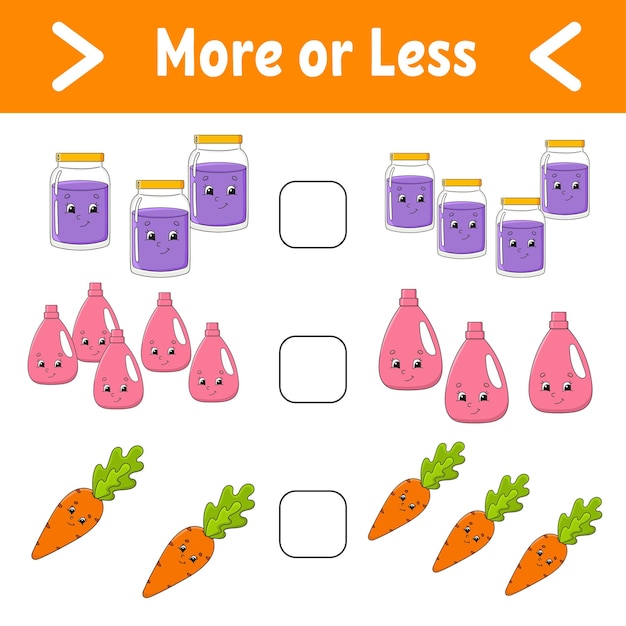 More or less Educational activity worksheet for kids and toddlers