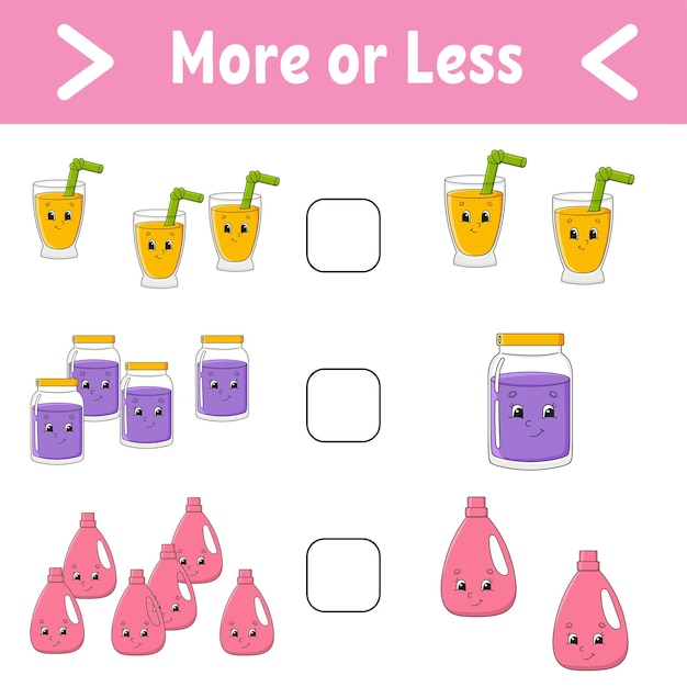 More or less Educational activity worksheet for kids and toddlers