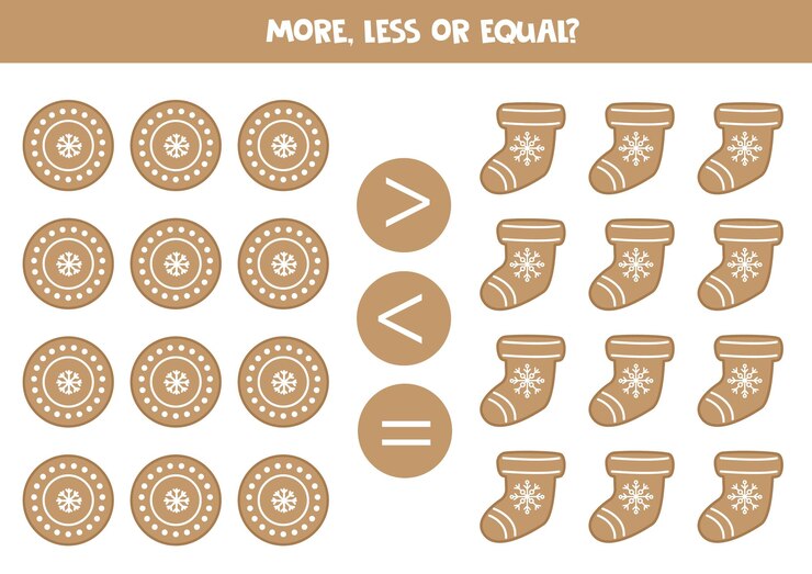 Vector more less or equal with cartoon gingerbread cookies