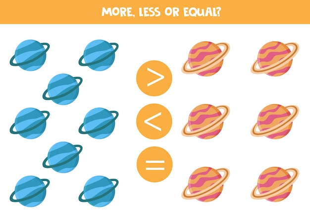 More less or equal with cartoon Solar system planets